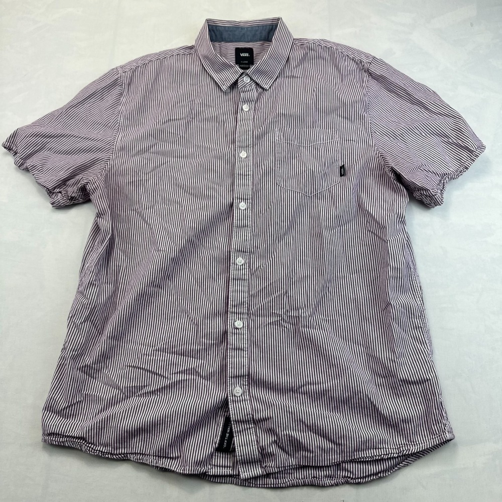 Vans Shirt Mens X-Large Purple White Striped Classic Fit Short Sleeve Button Up